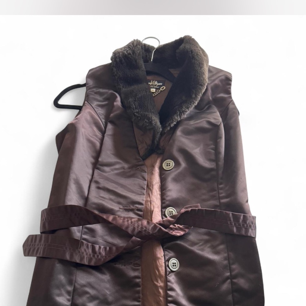 Bisou Bisou Dark Brown Vest with Faux Fur Collar
